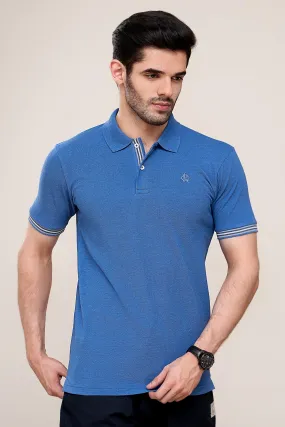 POLO SHIRT PIQUE MELANGE BLUE