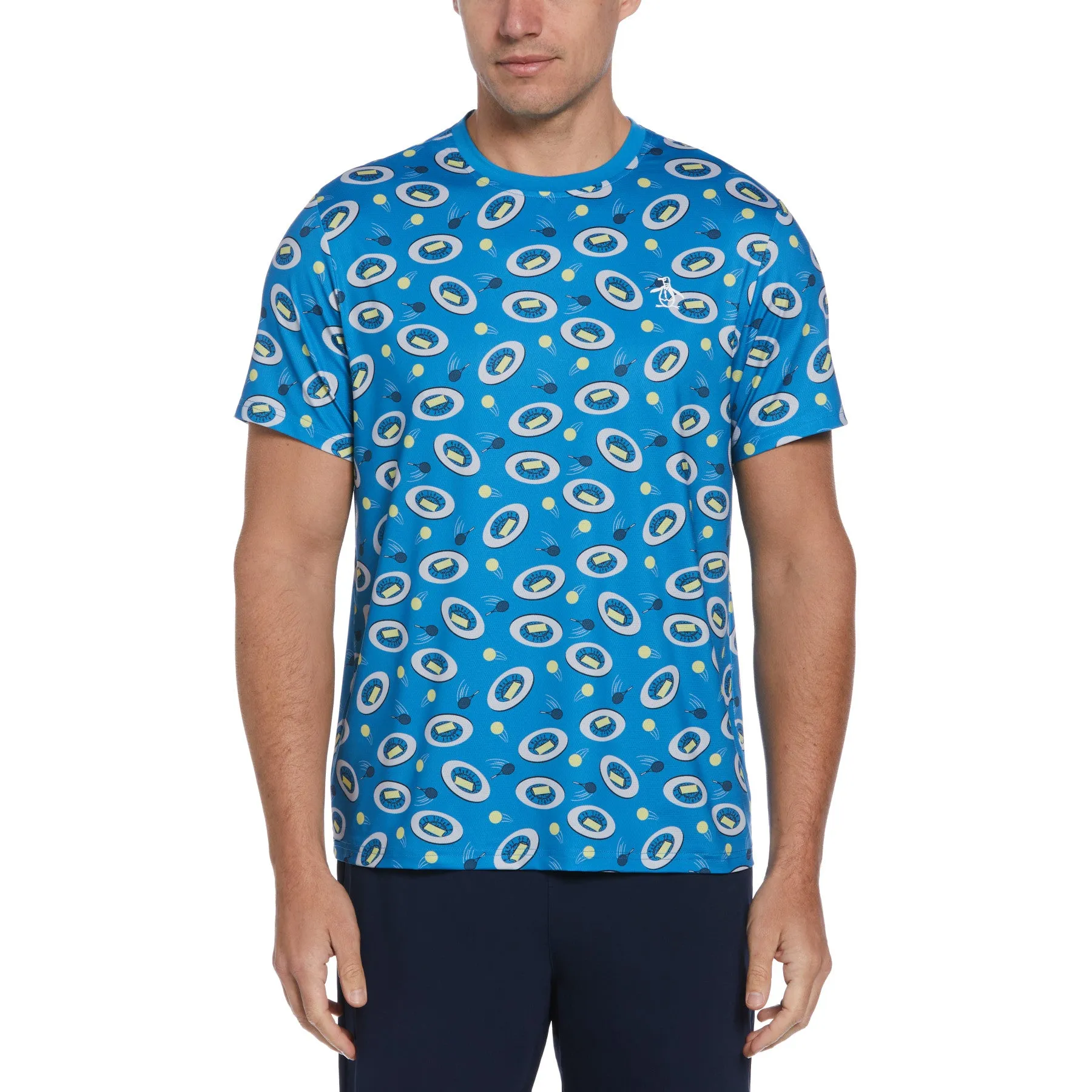 Print Crew Neck Tennis T-Shirt In Mediterranean Blue