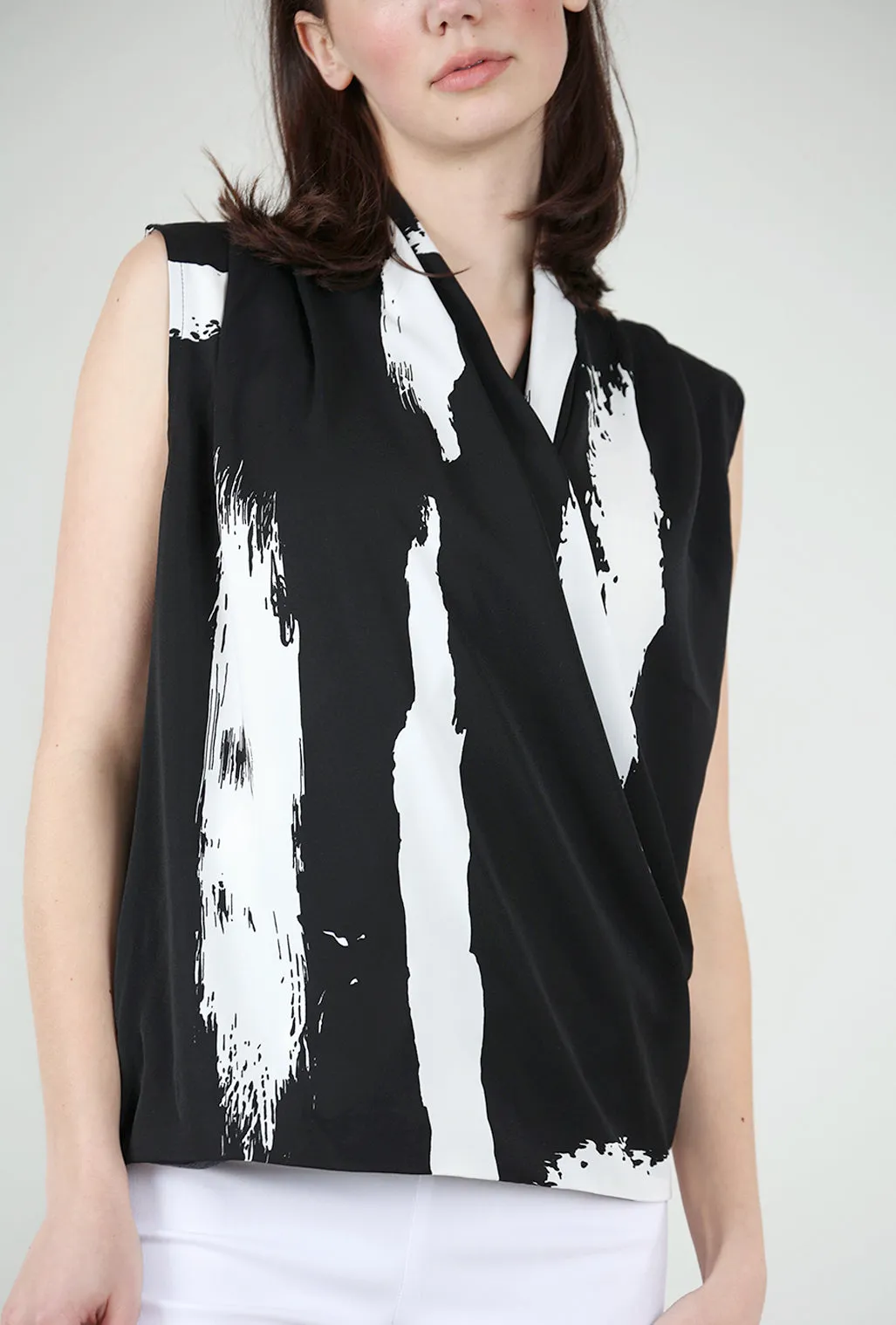 Print Surplice Tank, Black/White