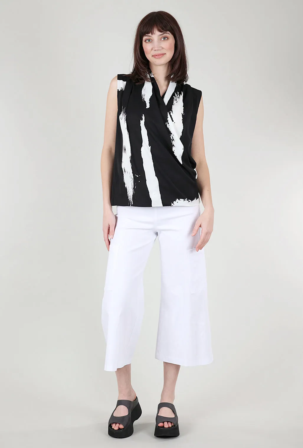 Print Surplice Tank, Black/White