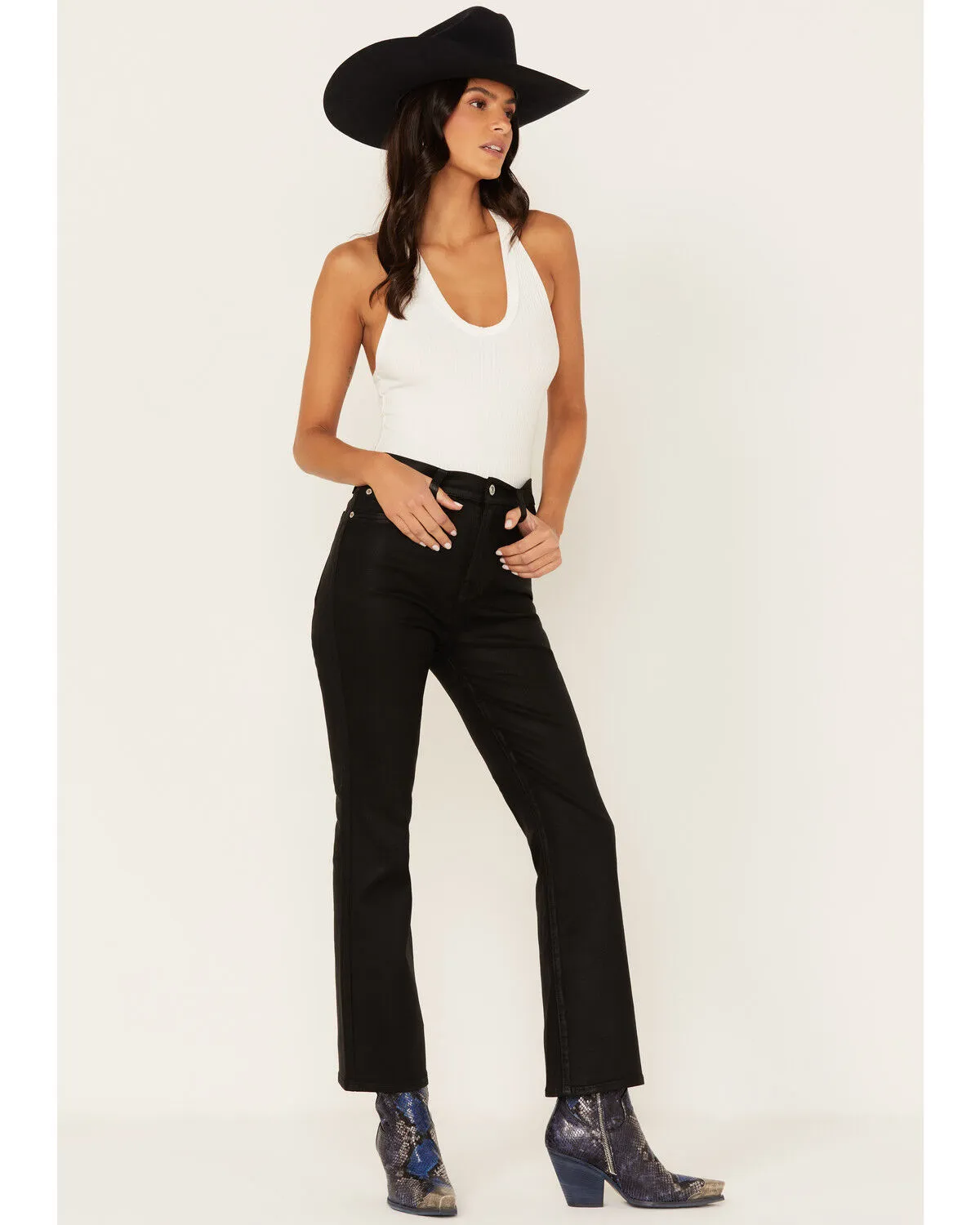 Product Name:  7 For All Mankind Women's High Rise Coated Denim Slim Kick Flare Jeans