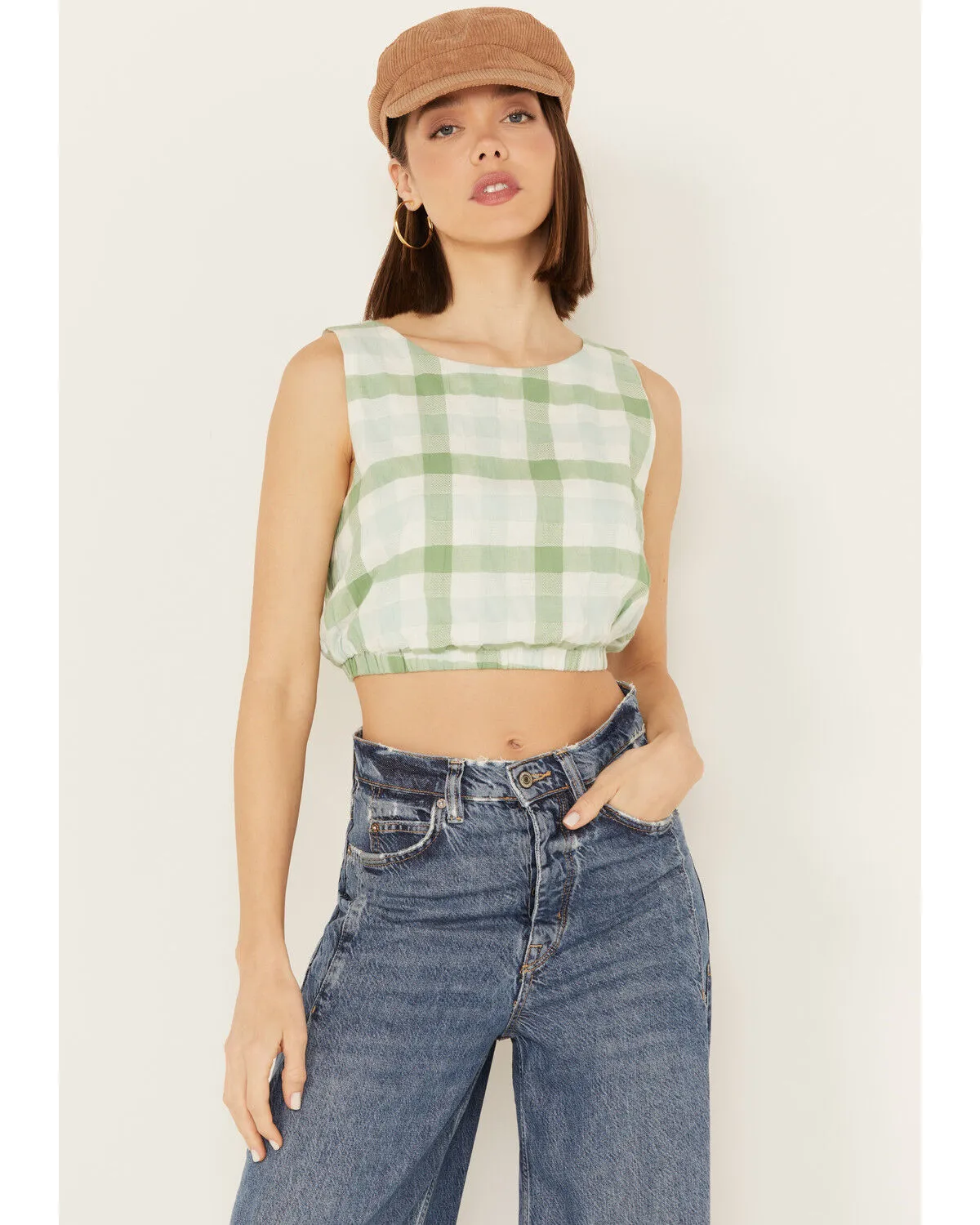 Product Name:  By Together Women's Gingham Print Cropped Sleeveless Top