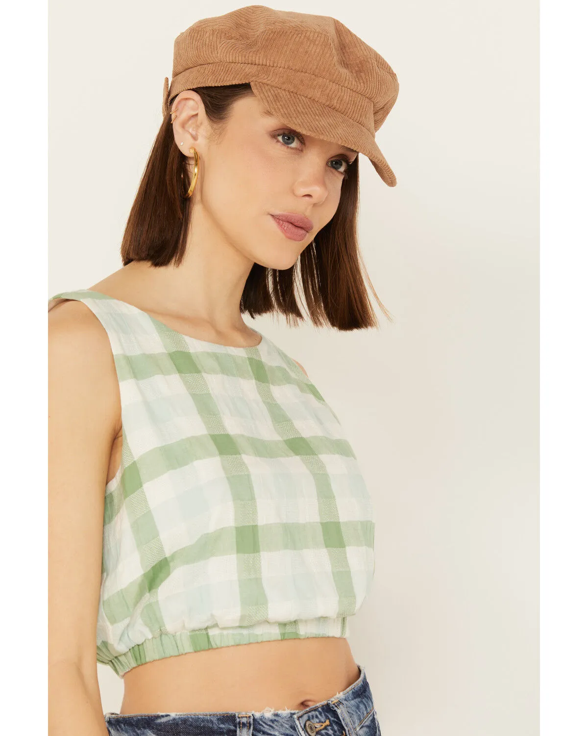 Product Name:  By Together Women's Gingham Print Cropped Sleeveless Top