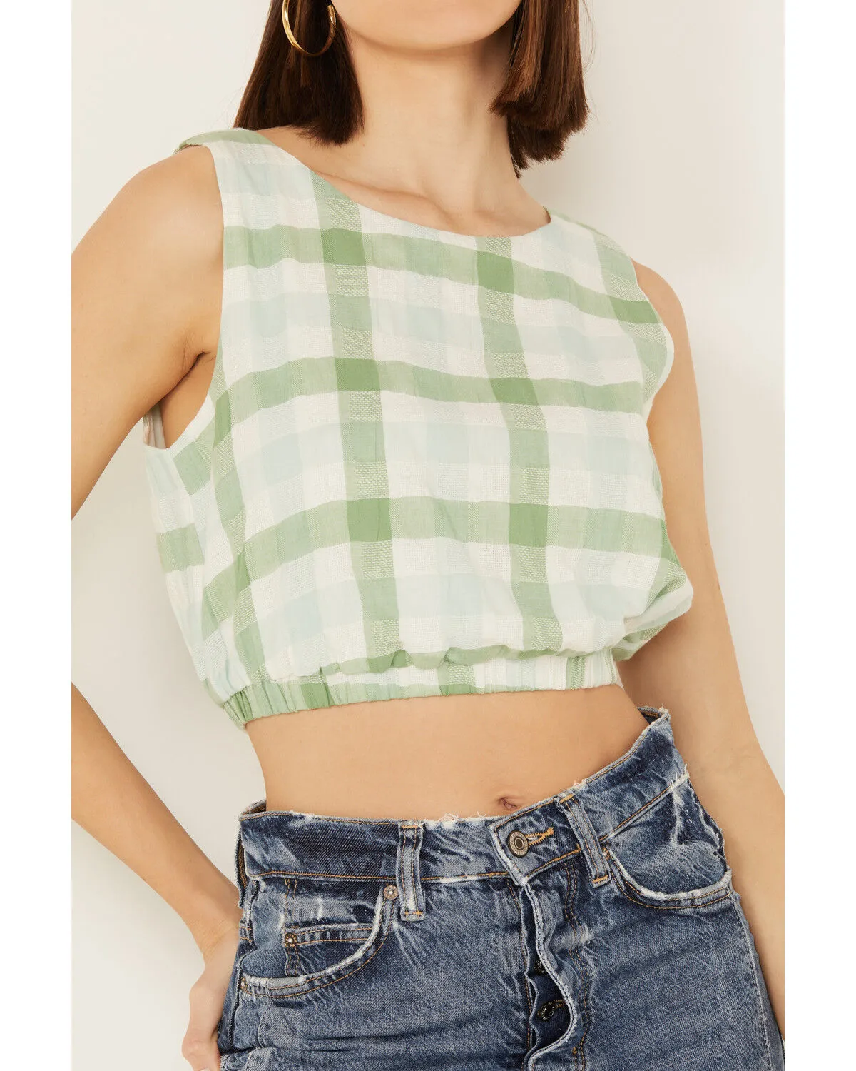 Product Name:  By Together Women's Gingham Print Cropped Sleeveless Top