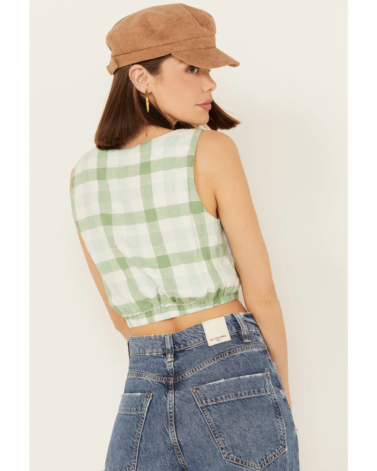 Product Name:  By Together Women's Gingham Print Cropped Sleeveless Top