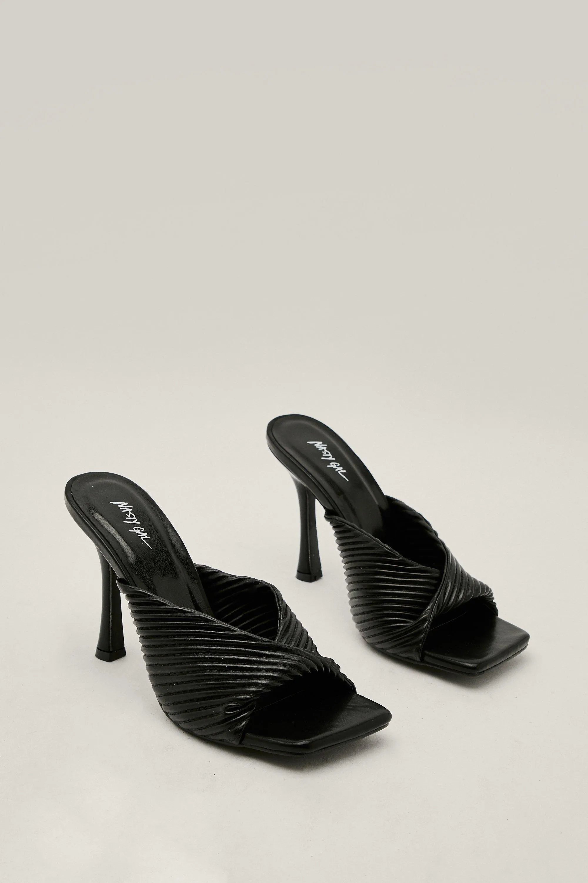 Pu Twist Front Square Toe Heeled Mules