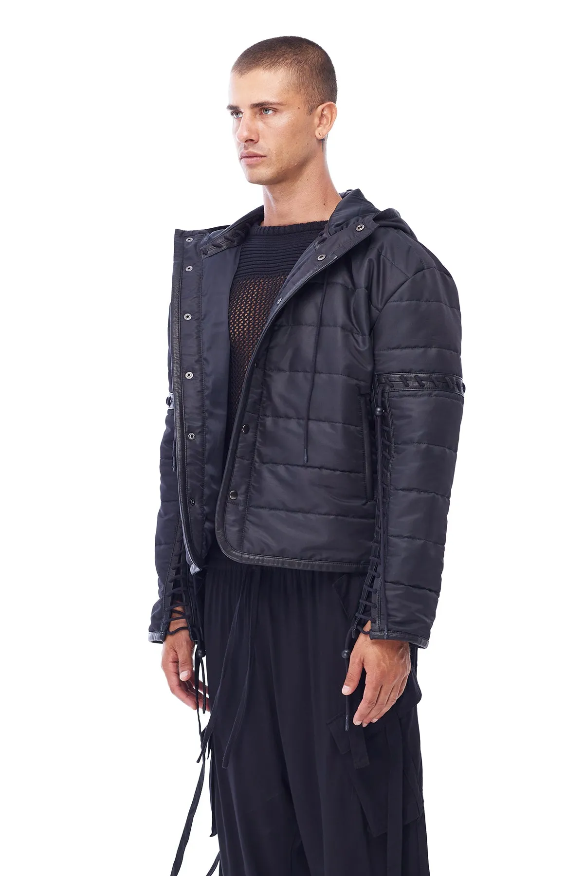 PUFFER JACKET WITH LACING IN BLACK