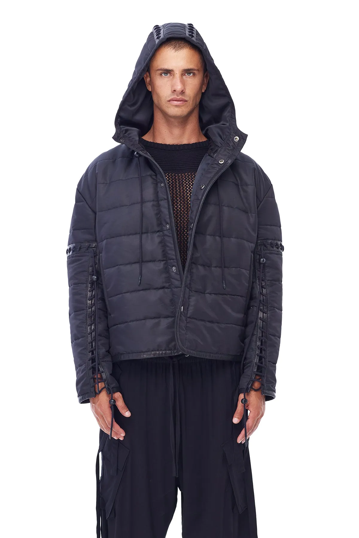 PUFFER JACKET WITH LACING IN BLACK