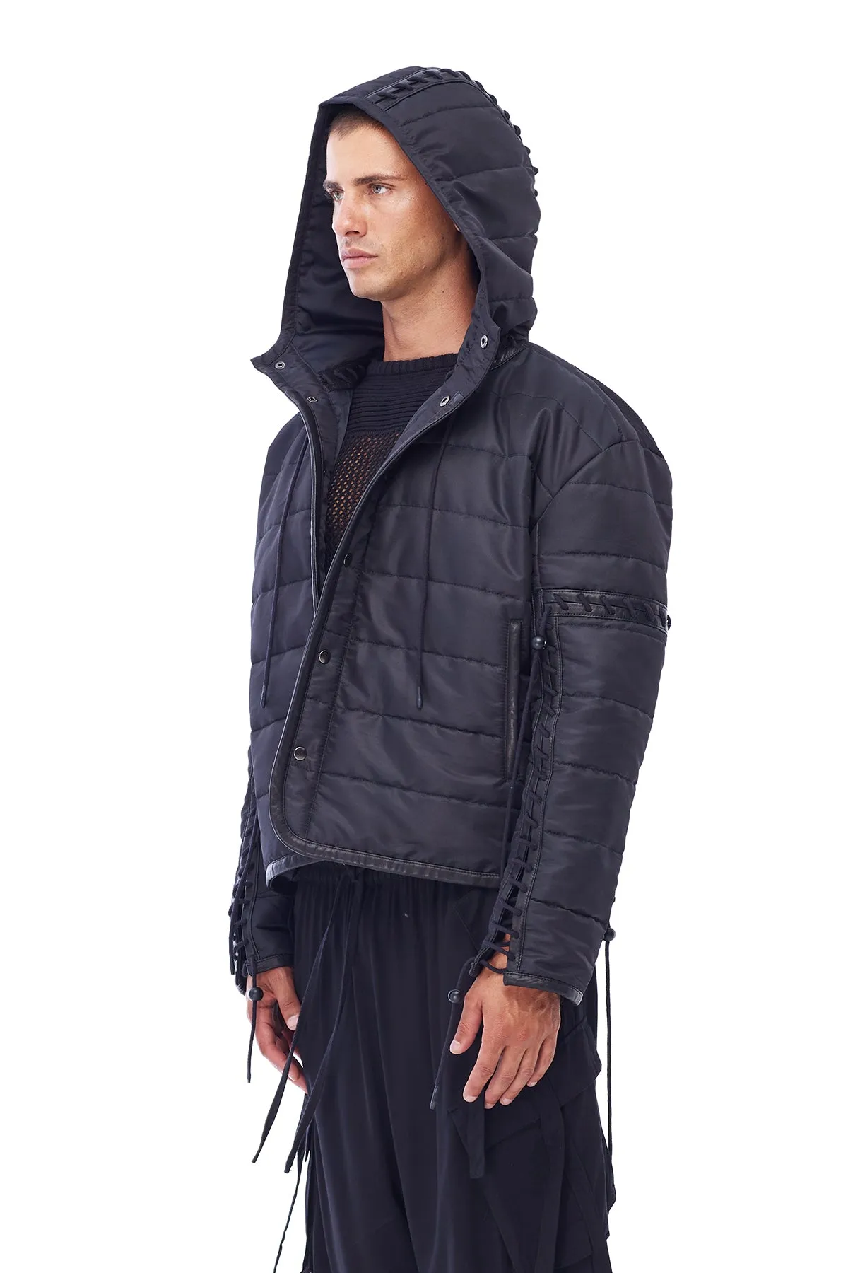 PUFFER JACKET WITH LACING IN BLACK