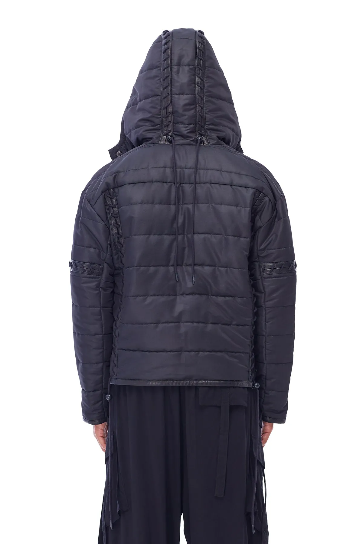 PUFFER JACKET WITH LACING IN BLACK