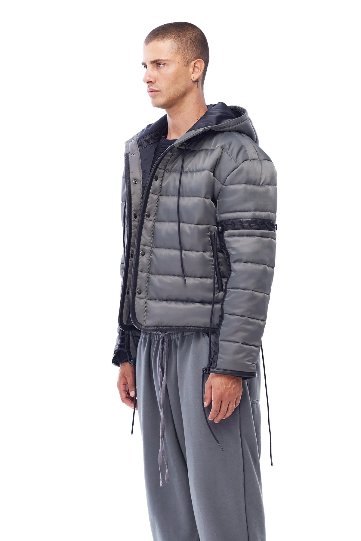 PUFFER JACKET WITH LACING IN GREY