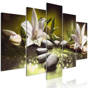 Quadro Lilies and Stones (5 Parts) Wide Green