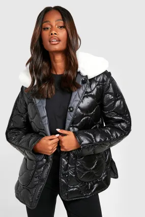 Quilted Borg Collar Reversible Jacket