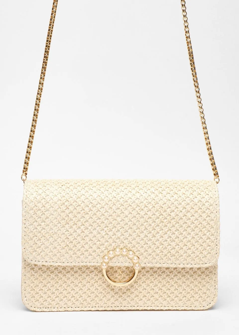 Quiz Cream Woven Cross Body Bag