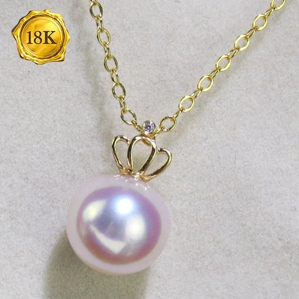 RARE 8-9MM SAKURA PINK JAPAN AKOYA PEARL & DIAMOND (VS) 18KT SOLID GOLD PENDANT