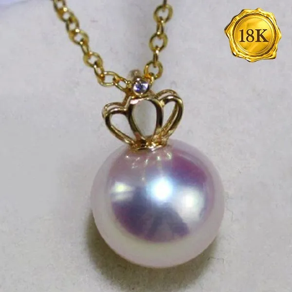 RARE 8-9MM SAKURA PINK JAPAN AKOYA PEARL & DIAMOND (VS) 18KT SOLID GOLD PENDANT