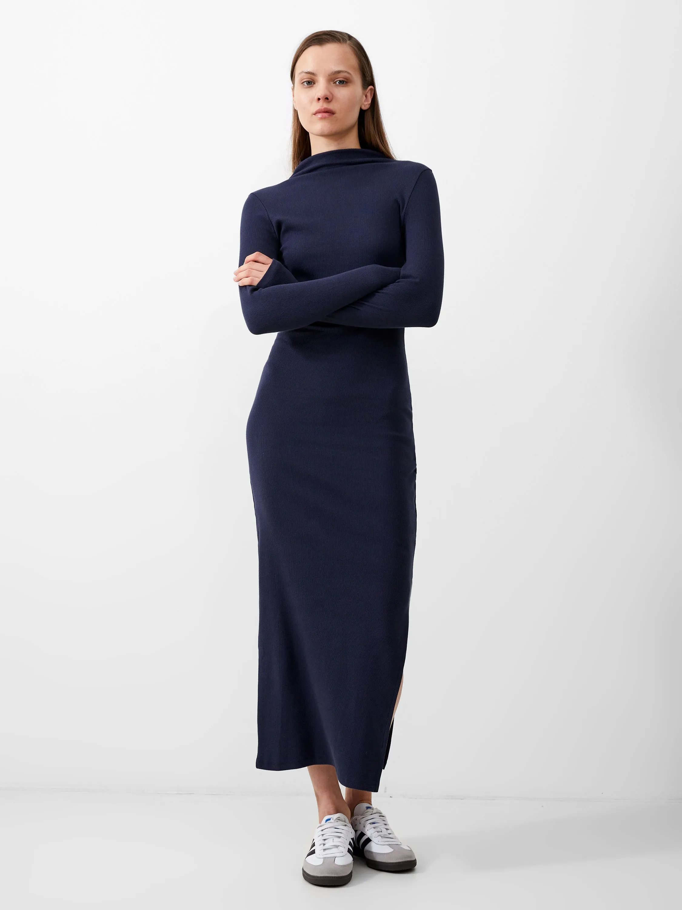 Rassia Long Sleeve Mock Dress Midi Dress