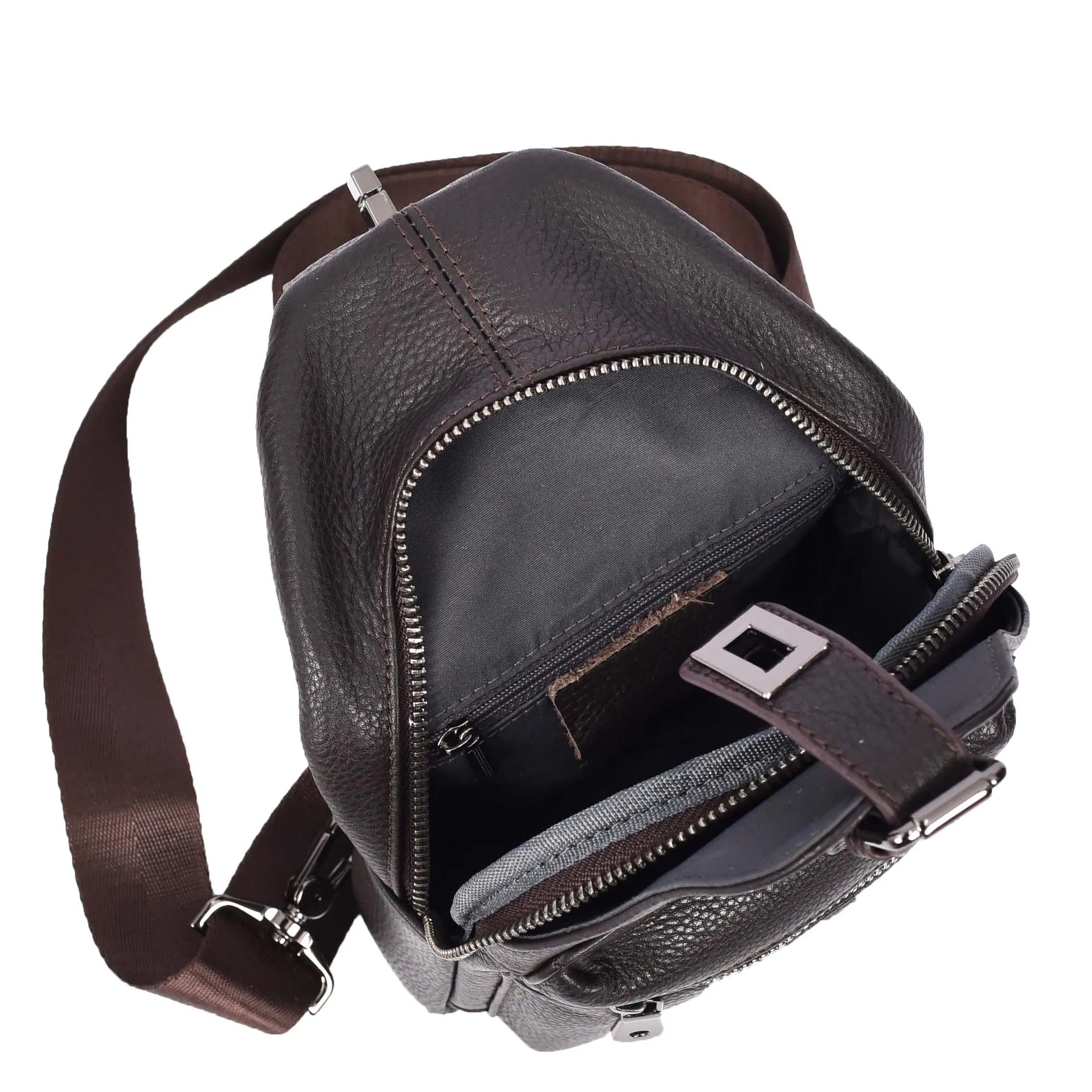 Real Leather Cross Body Chest Bag Phoenix Brown