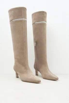 Real leather suede high heel boot