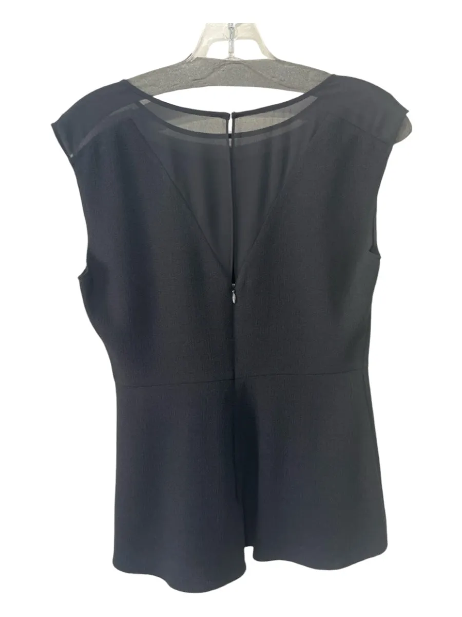 Rebecca Taylor Size 2 Black Polyester Mesh Panel Sleeveless Peplum Top