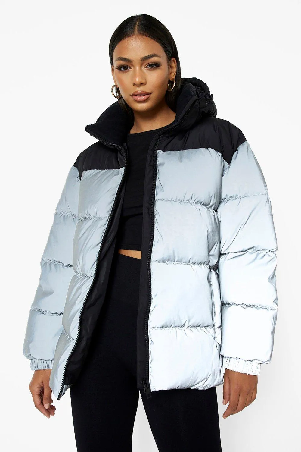 Recycled Reflective Paneled Puffer Jacket