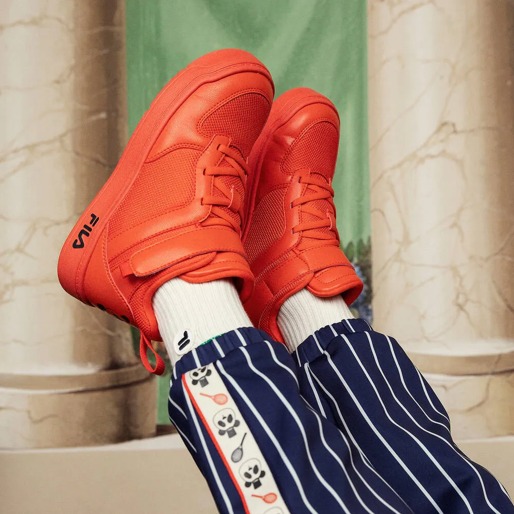 Red Faux Leather High-Top FILA Trainers