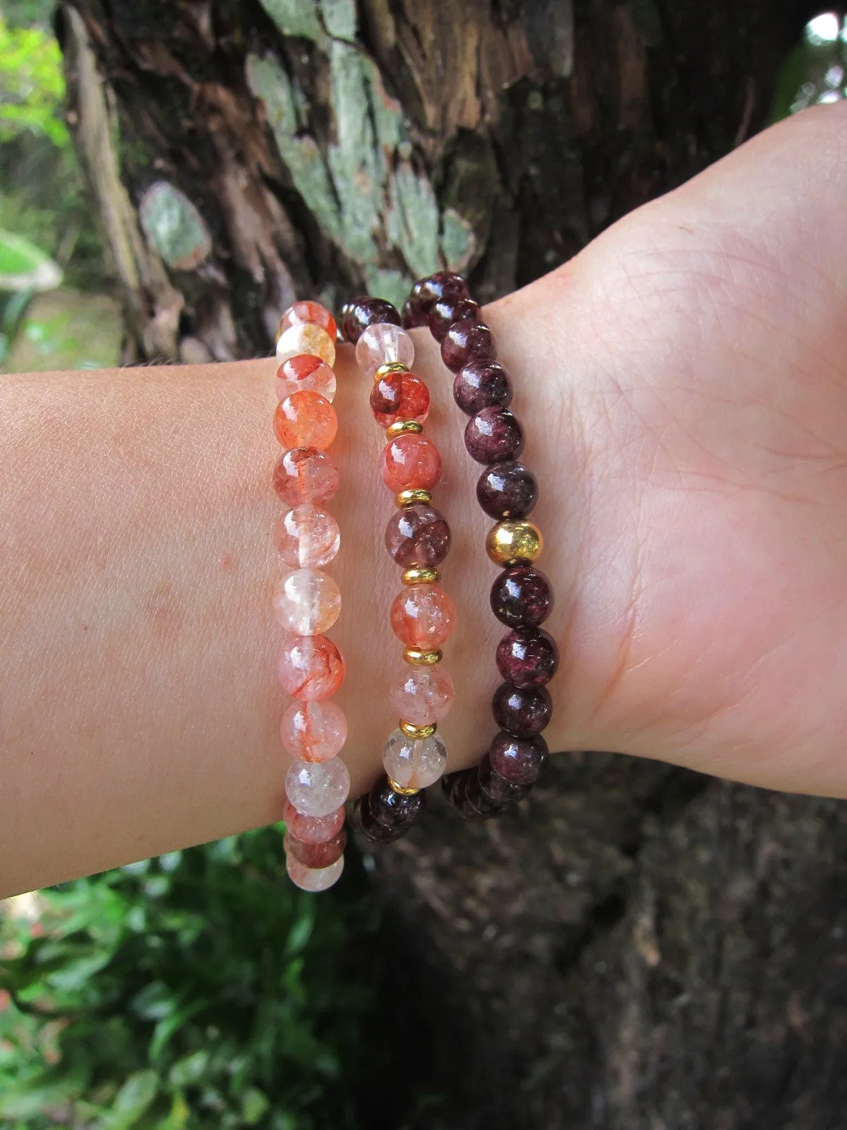 Red Garnet and Hematoid Quartz Bracelet