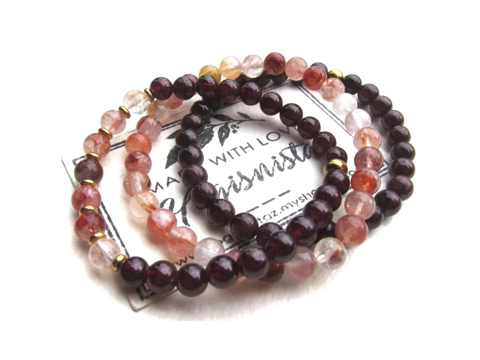 Red Garnet and Hematoid Quartz Bracelet