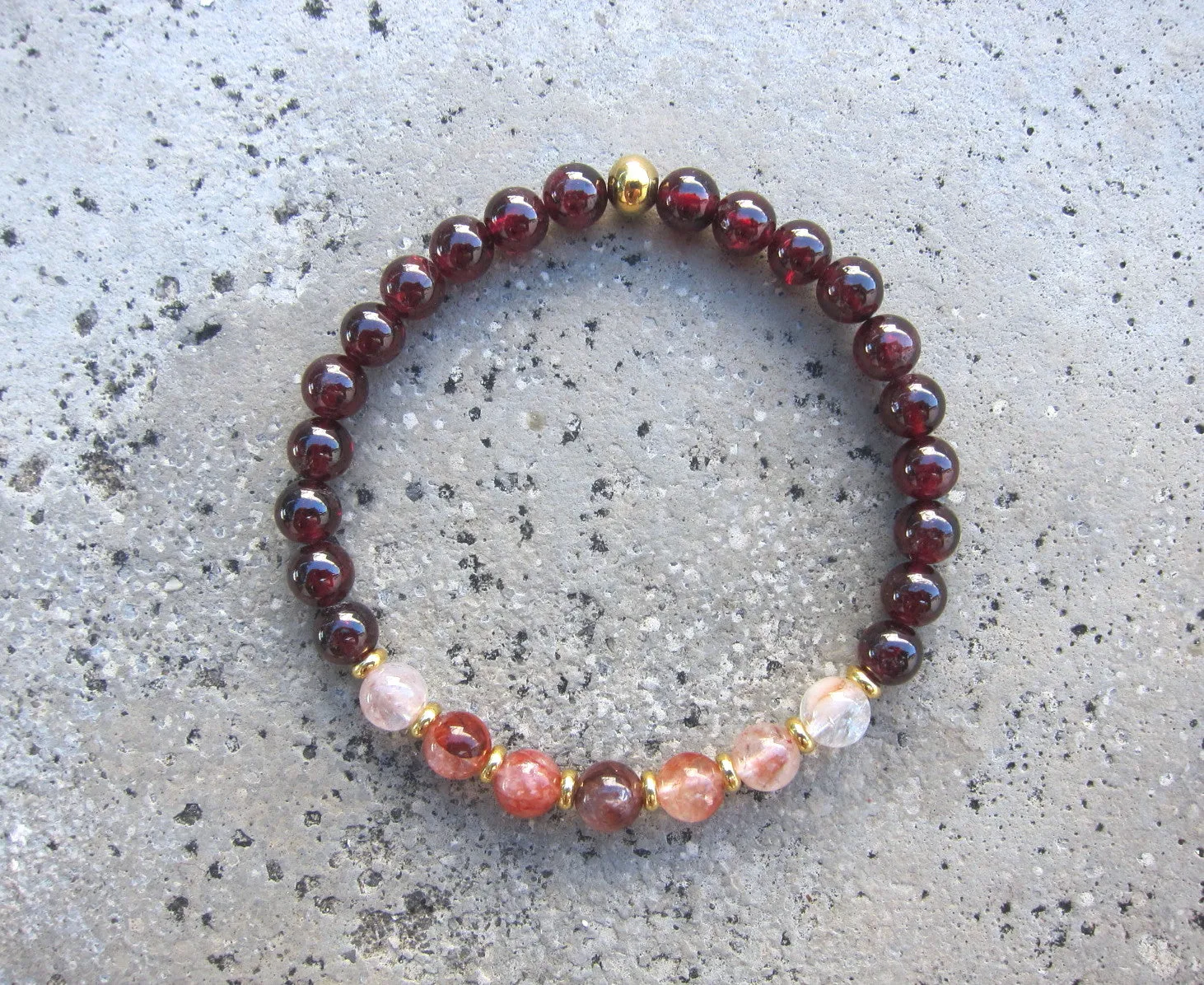 Red Garnet and Hematoid Quartz Bracelet