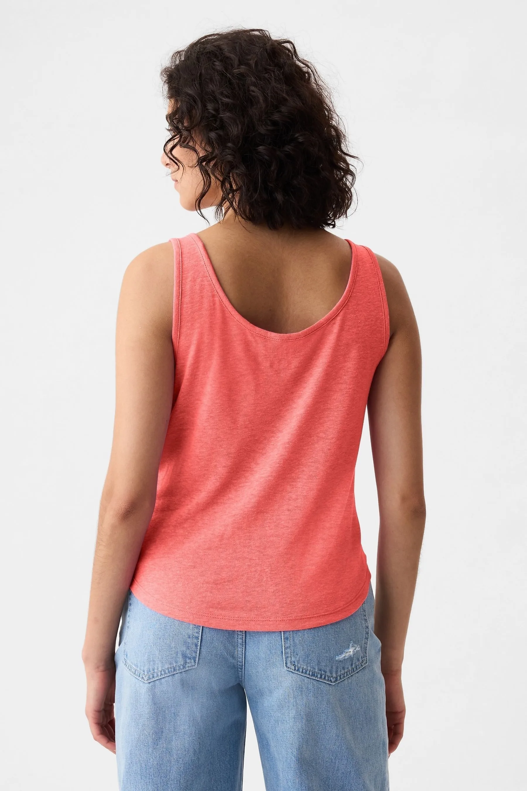 Red Linen Blend Sleeveless Henley Vest Top