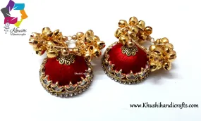 Red Silk thread Hopped Jhumka with Gungaroo/ ghungroo beads