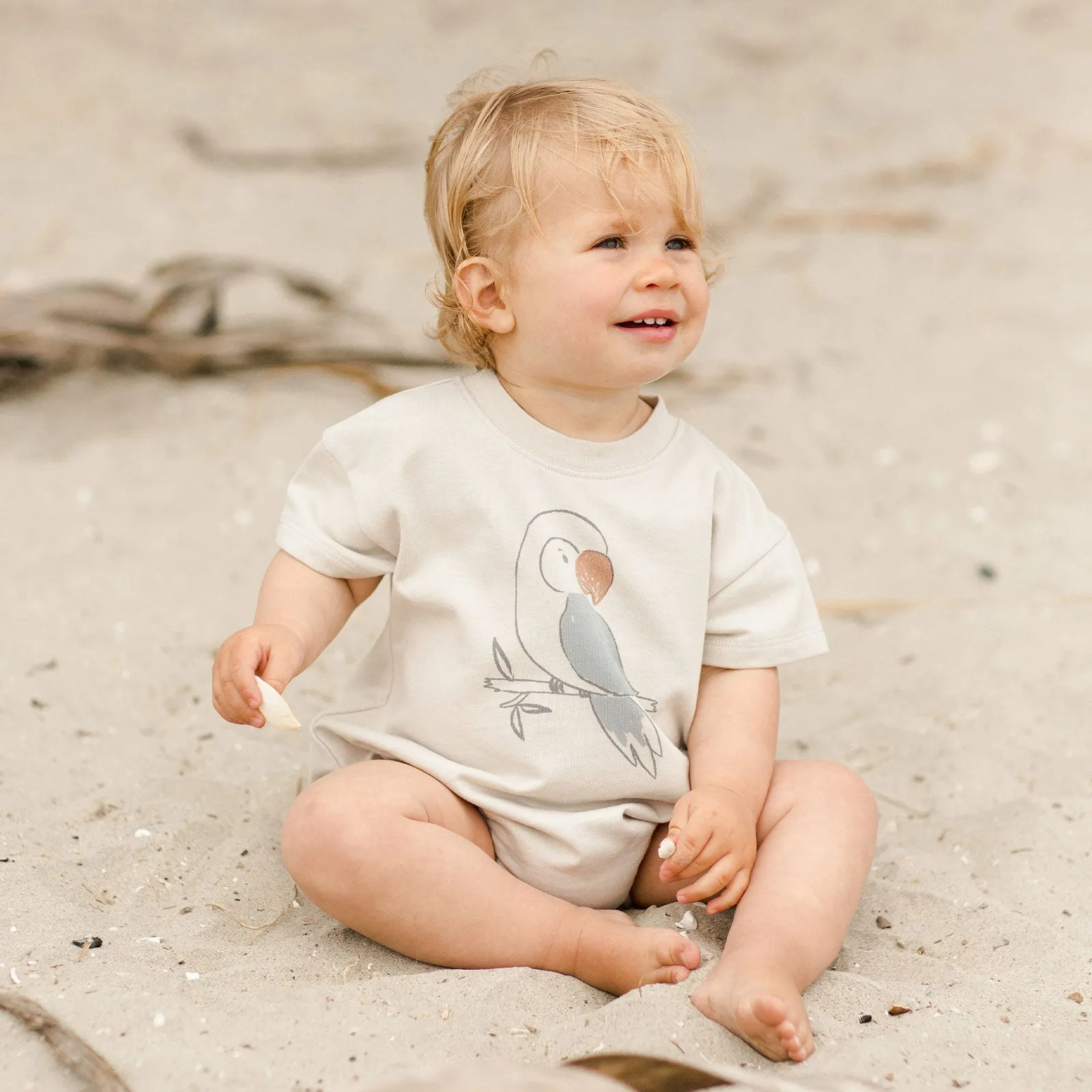 Relaxed Bubble Romper - Parrot - Dove - FINAL SALE