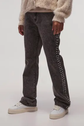 Relaxed Flared Pearl Side Detail Jeans