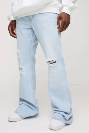 Relaxed Rigid Flare Stacked Knee Rip Denim Jeans