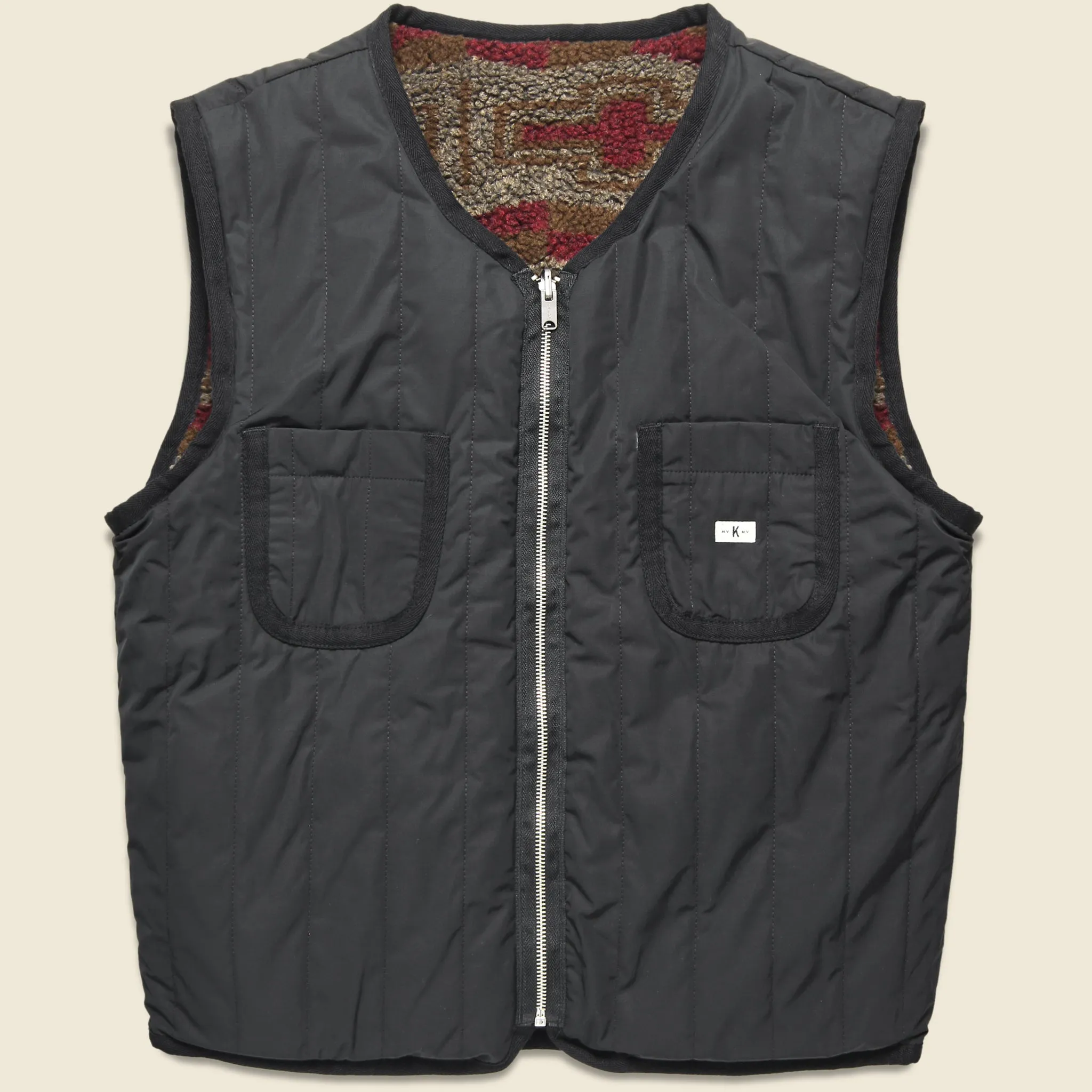 Reverse Zip Pile & Quilt Vest - Brown