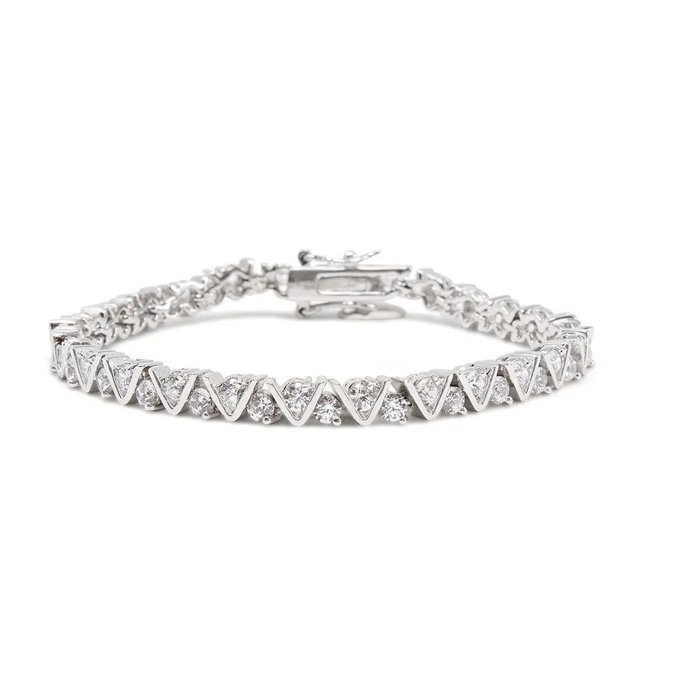 Rhodium Plated Tennis Bracelet VVV Crystal