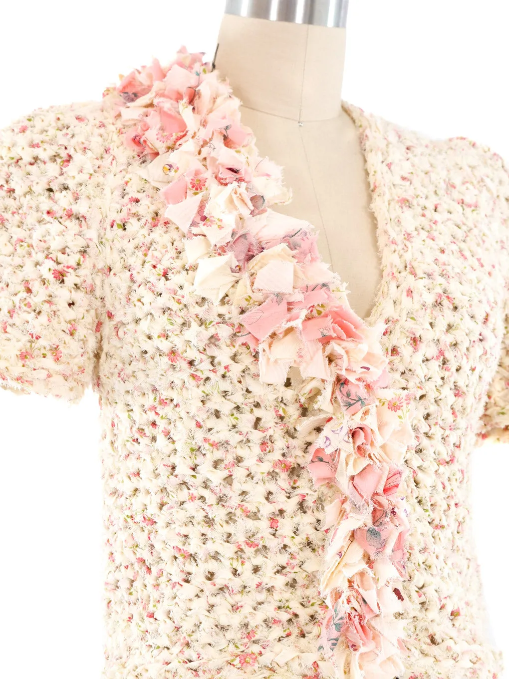 Ribbon Knit Short Sleeve Cardigan