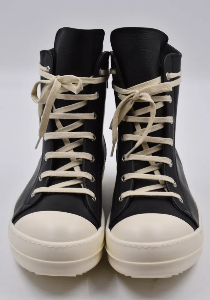 RICK OWENS MEN RU01D3890 LOO LEATHER HI-CUT SNEAKERS BLACK/MILK