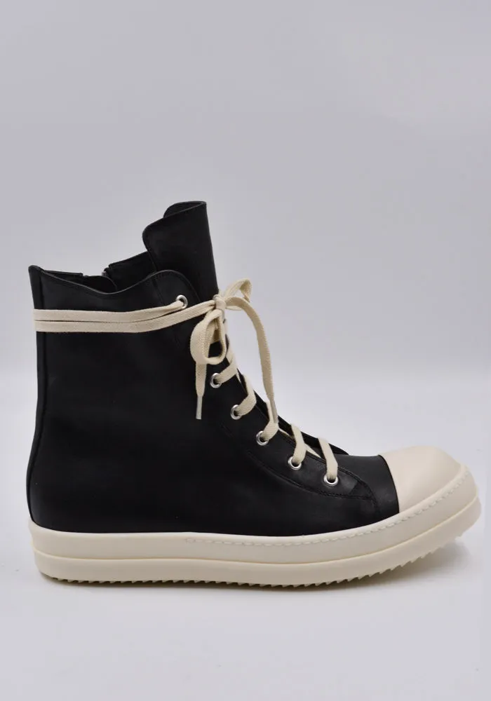 RICK OWENS MEN RU01D3890 LOO LEATHER HI-CUT SNEAKERS BLACK/MILK