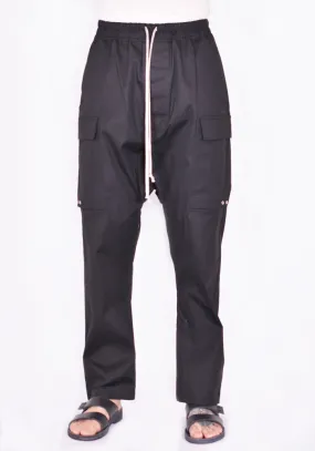 RICK OWENS RU01B1379 TE LONG CARGO PANTS COTTON BLEND BLACK