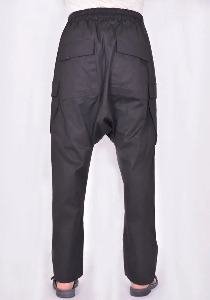 RICK OWENS RU01B1379 TE LONG CARGO PANTS COTTON BLEND BLACK