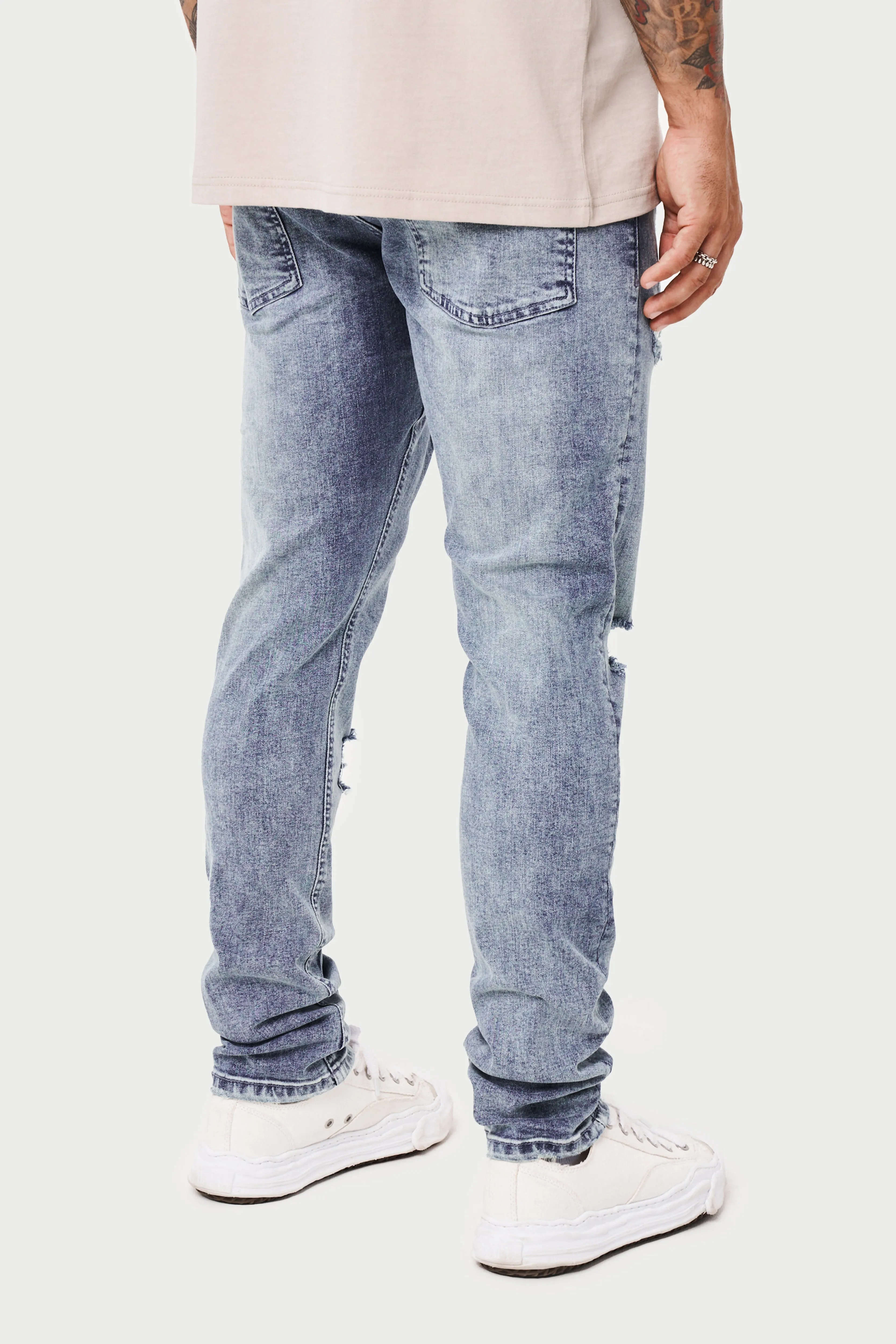 RIP AND REPAIR STACKED JEANS - BLUE WASH