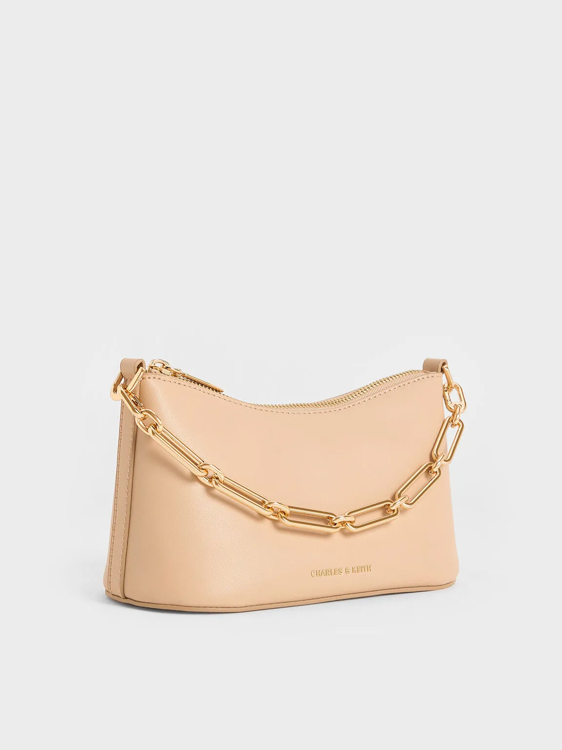 Robyn Elongated Chain-Handle Bag - Beige