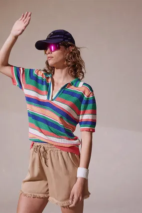 Rodier CROCHET LIKE STRIPED POLO SWEATER