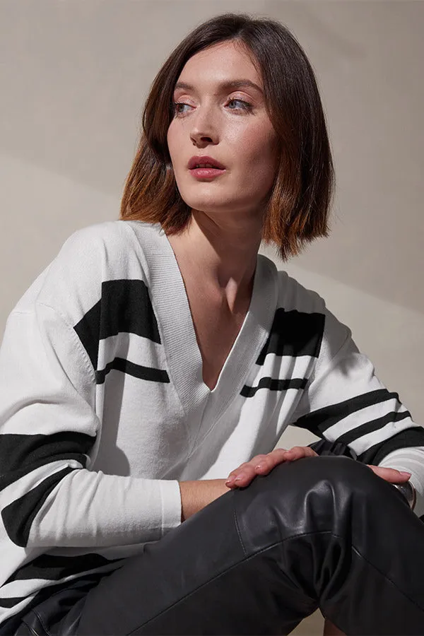 Rodier STRIPED DEEP V-NECK SWEATER