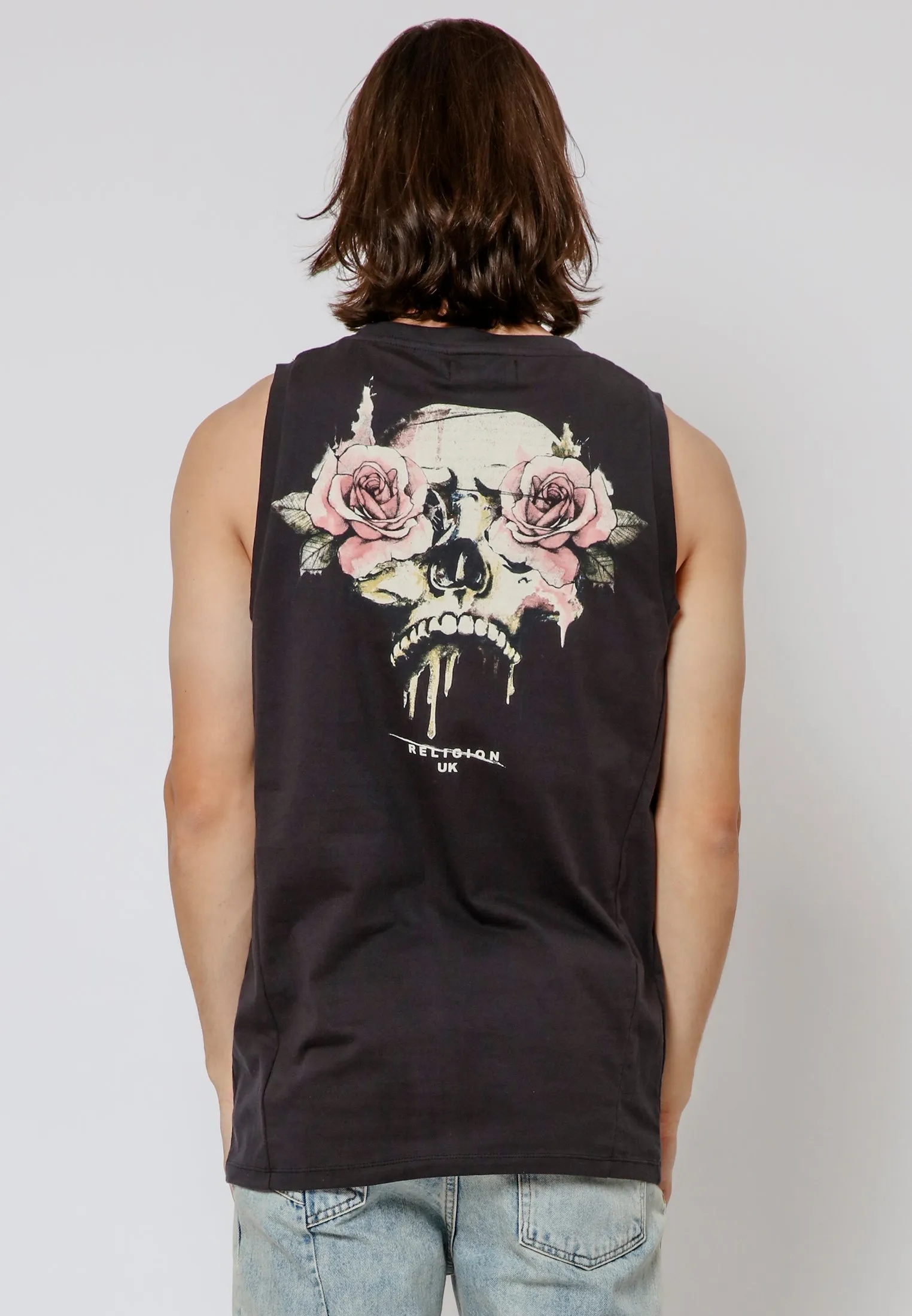 ROSES SKULL VEST WASHED BLACK