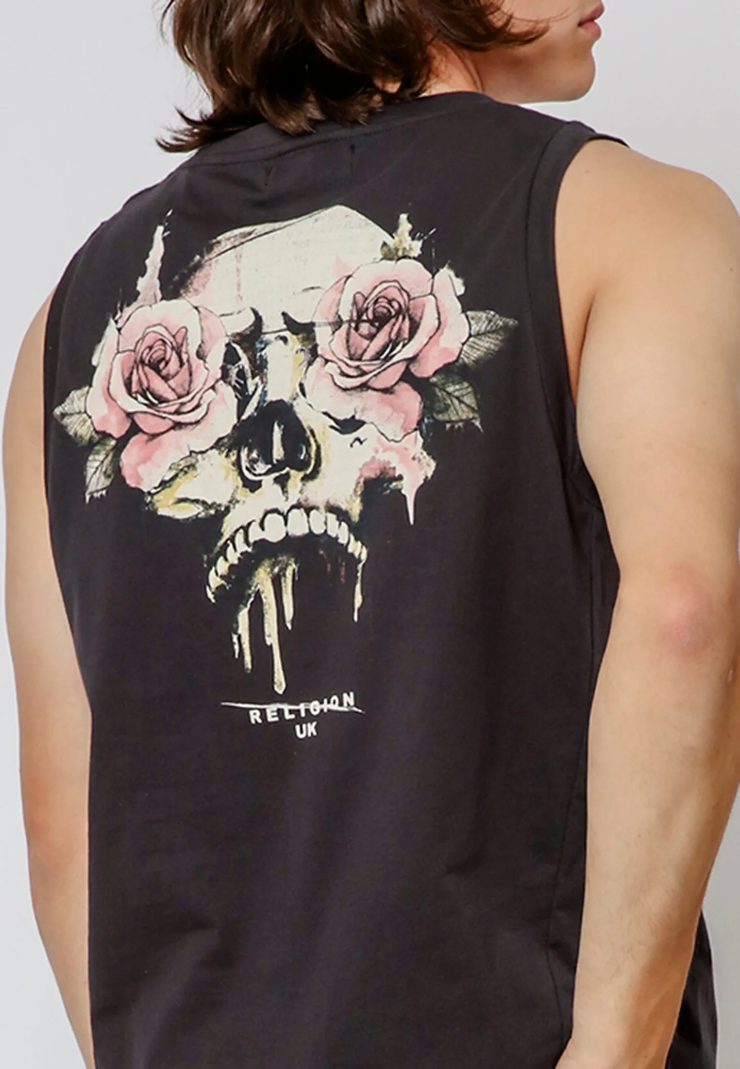 ROSES SKULL VEST WASHED BLACK