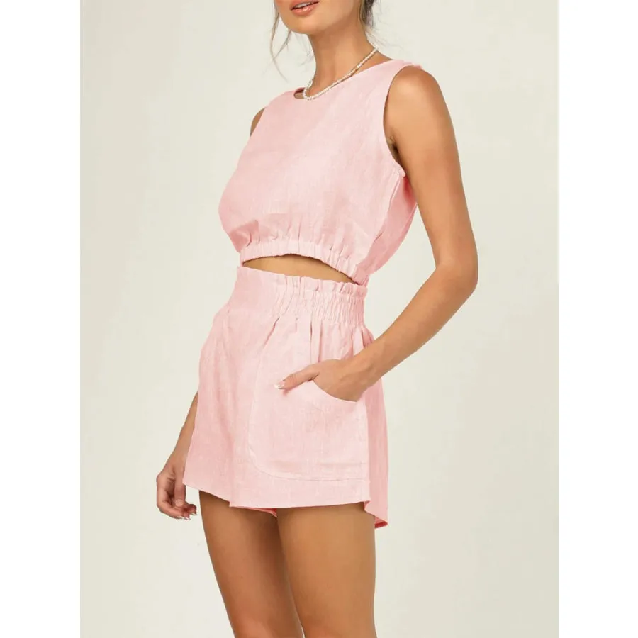 Round Neck Sleeveless Top and Shorts Set