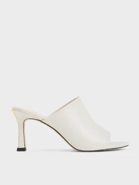 Round-Toe Heeled Mules - Chalk