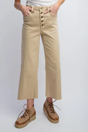 Roxy Cropped Twill Jean Trousers - Khaki
